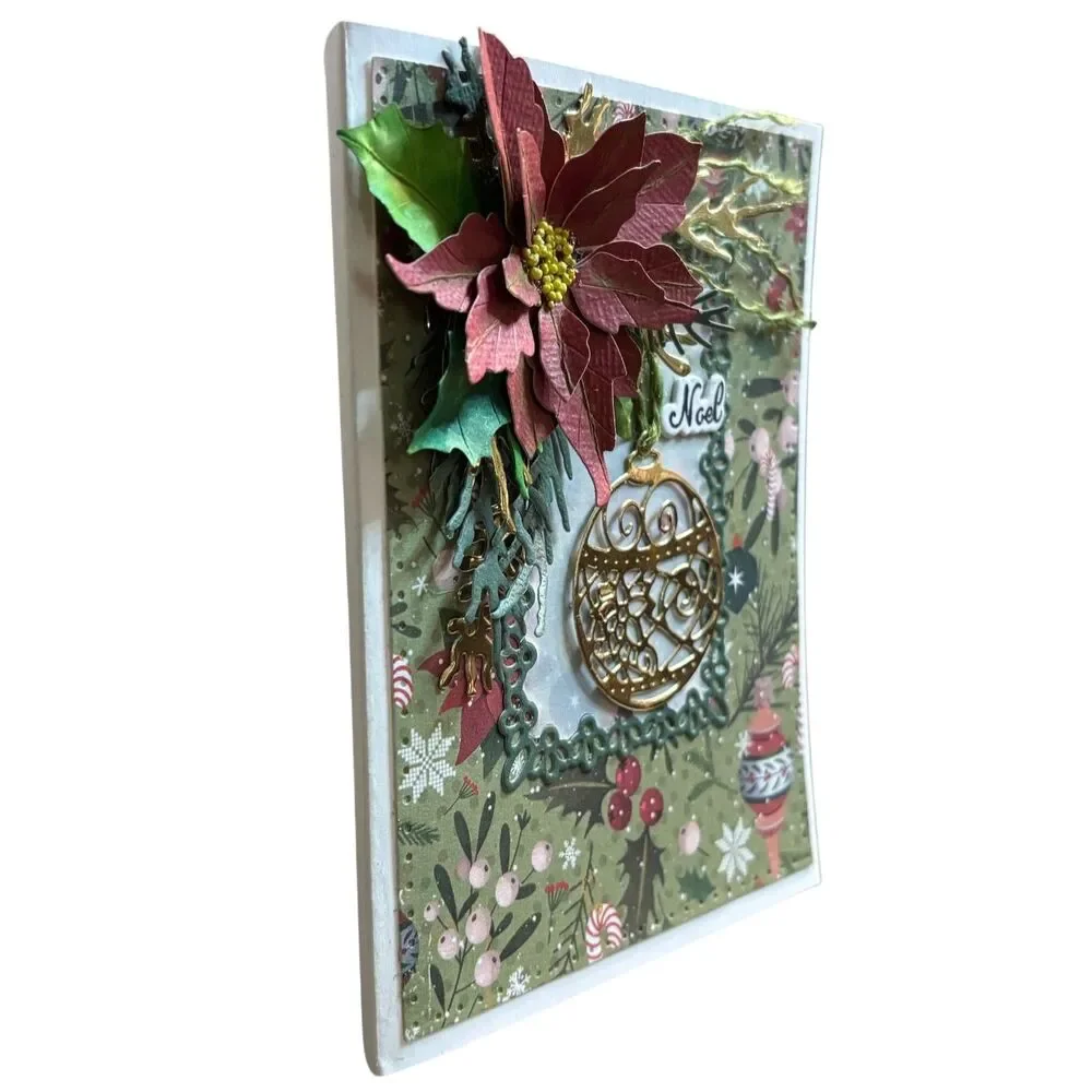 Handmade 3D Cardinal Christmas Card Gold Green Holiday Seasonal Greetings